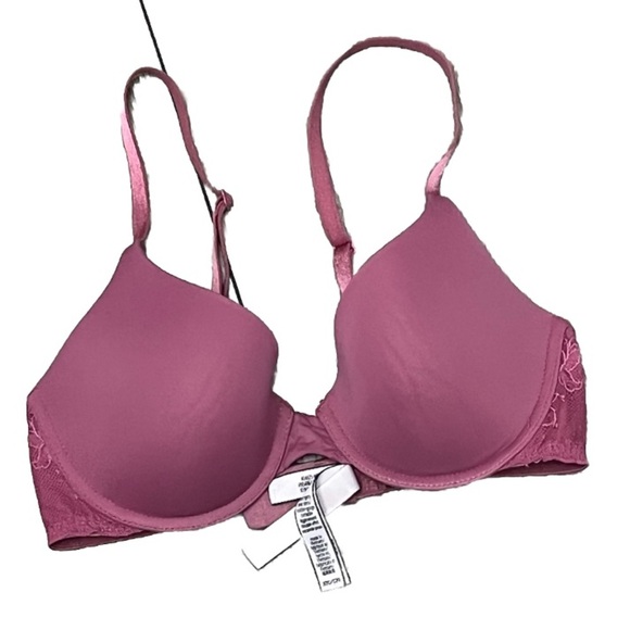 Victoria Secret T-Shirt Push Up Bra 32C Pink Satin Padded Underwire Adjustable - Picture 1 of 8